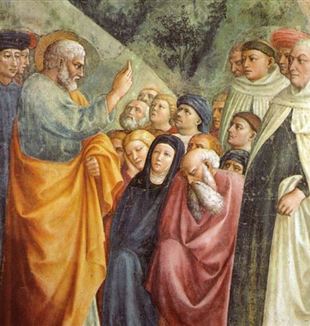 Masolino, Pregação de São Pedro (restaurado), Capela Brancacci (Itália).